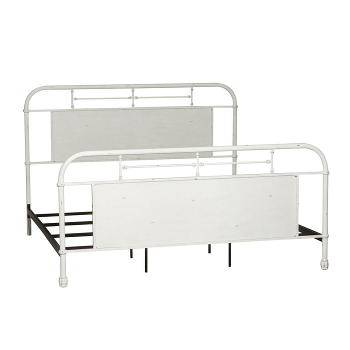 Vintage Series King Metal Bed in Antique White - Discount Furniture World (Burlington,NC)
