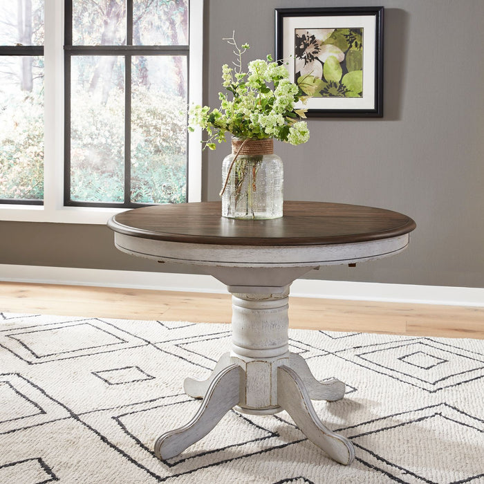 Carolina Crossing Pedestal Table Set- White - Discount Furniture World (Burlington,NC)