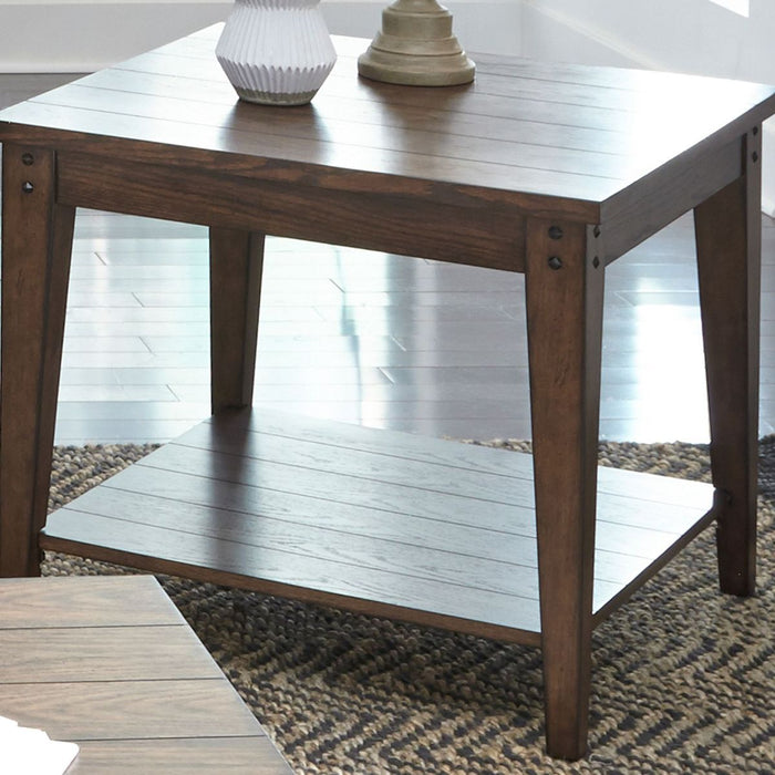 Liberty Furniture Lake House Square Lamp Table in Rustic Brown Oak