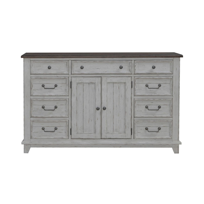 River Place 9 Drawer Dresser in Riverstone White and Tobacco - Discount Furniture World (Burlington,NC)