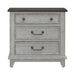 River Place 3 Drawer Nightstand with Charging Station in Riverstone White and Tobacco - Discount Furniture World (Burlington,NC)