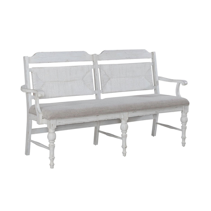 River Place Panel Back Bench in Riverstone White & Tobacco - Discount Furniture World (Burlington,NC)