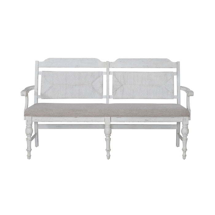 River Place Panel Back Bench in Riverstone White & Tobacco - Discount Furniture World (Burlington,NC)