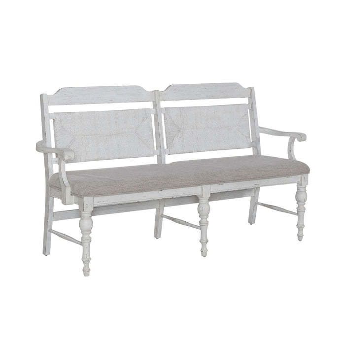 River Place Panel Back Bench in Riverstone White & Tobacco - Discount Furniture World (Burlington,NC)