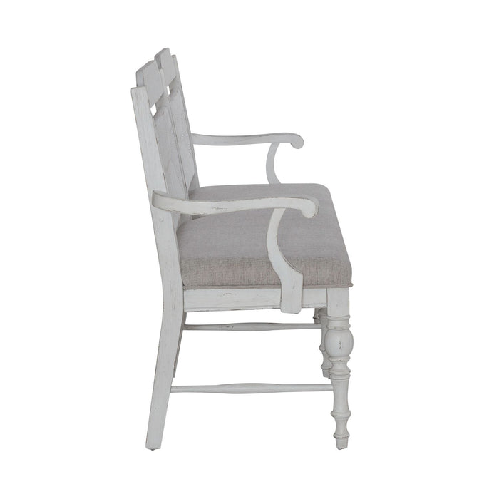 River Place Panel Back Bench in Riverstone White & Tobacco - Discount Furniture World (Burlington,NC)