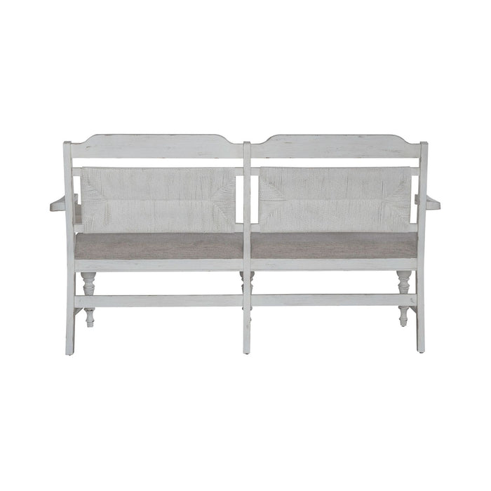 River Place Panel Back Bench in Riverstone White & Tobacco - Discount Furniture World (Burlington,NC)