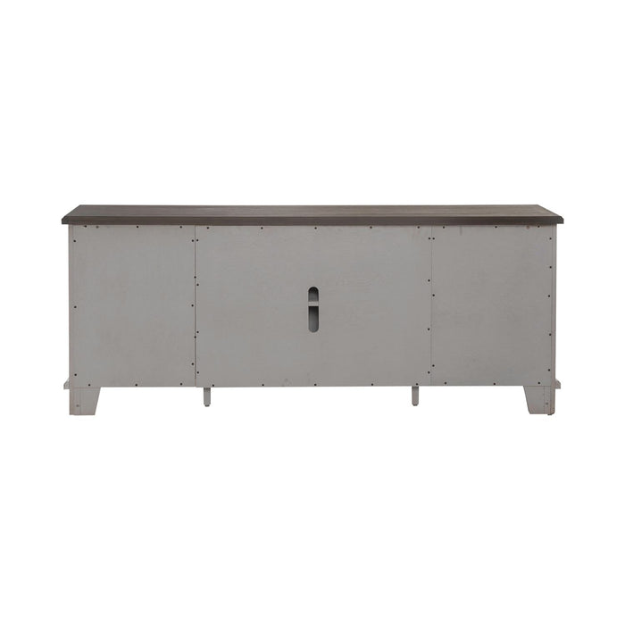 River Place Entertainment Console in Riverstone White/Tobacco - Discount Furniture World (Burlington,NC)