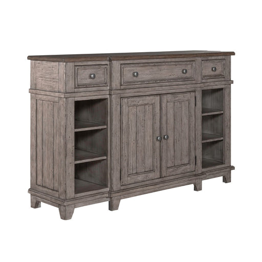 River Place Breakfront Server in Riverstone Gray & Tobacco - Discount Furniture World (Burlington,NC)