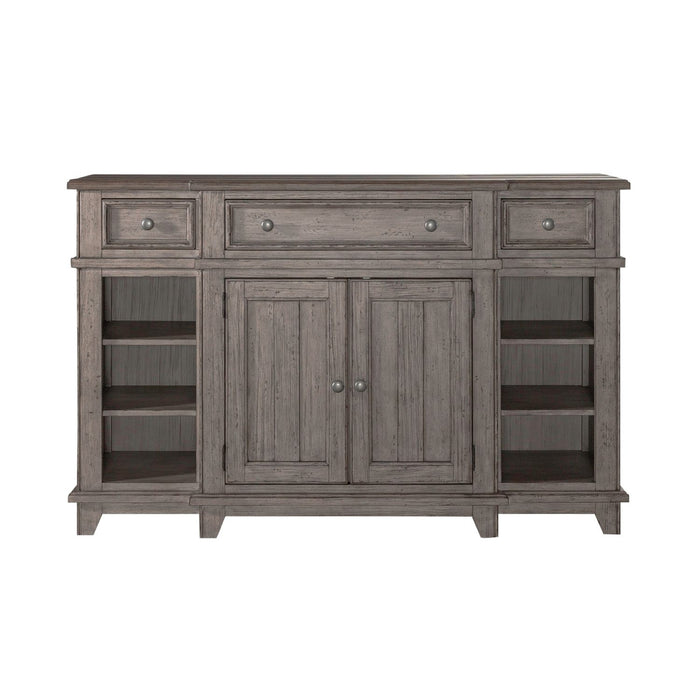 Liberty Furniture River Place Breakfront Server in Riverstone Gray & Tobacco