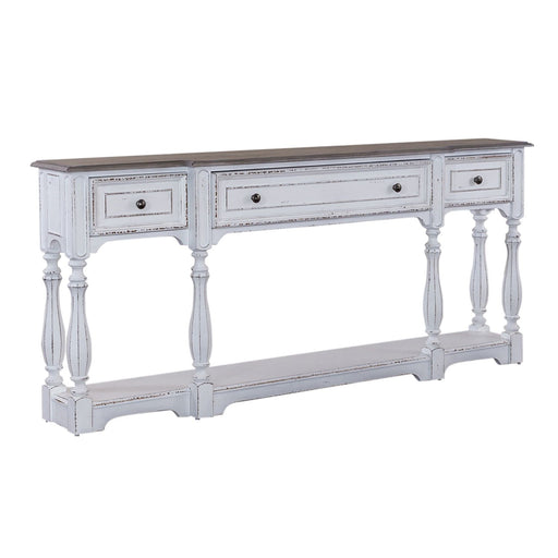 Magnolia Manor 72 Inch Hall Console Table in Antique White Base w/ Weathered Bark Tops - Discount Furniture World (Burlington,NC)