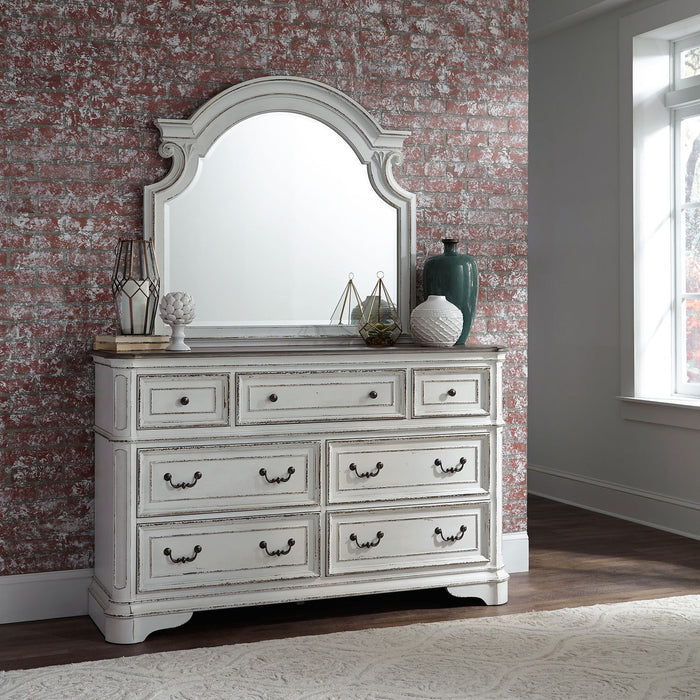 Magnolia Manor King California Upholstered Bed, Dresser & Mirror