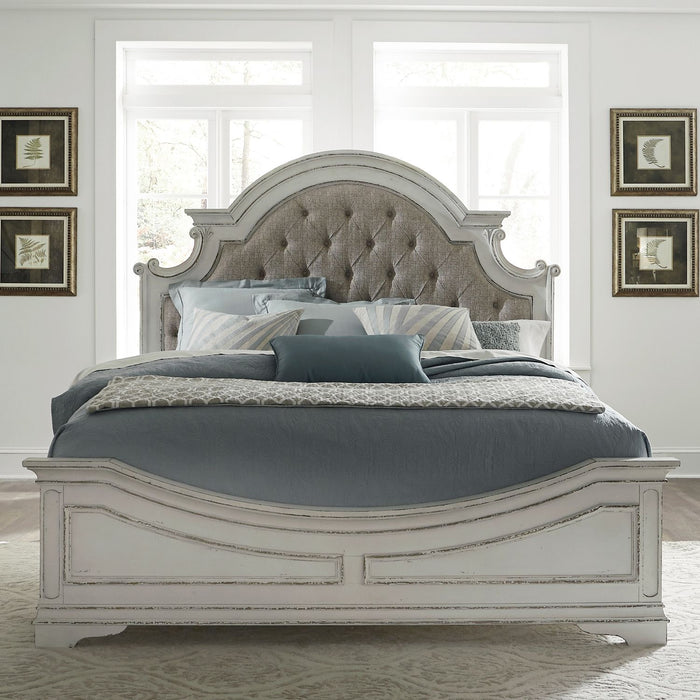 Magnolia Manor King California Upholstered Bed, Dresser & Mirror