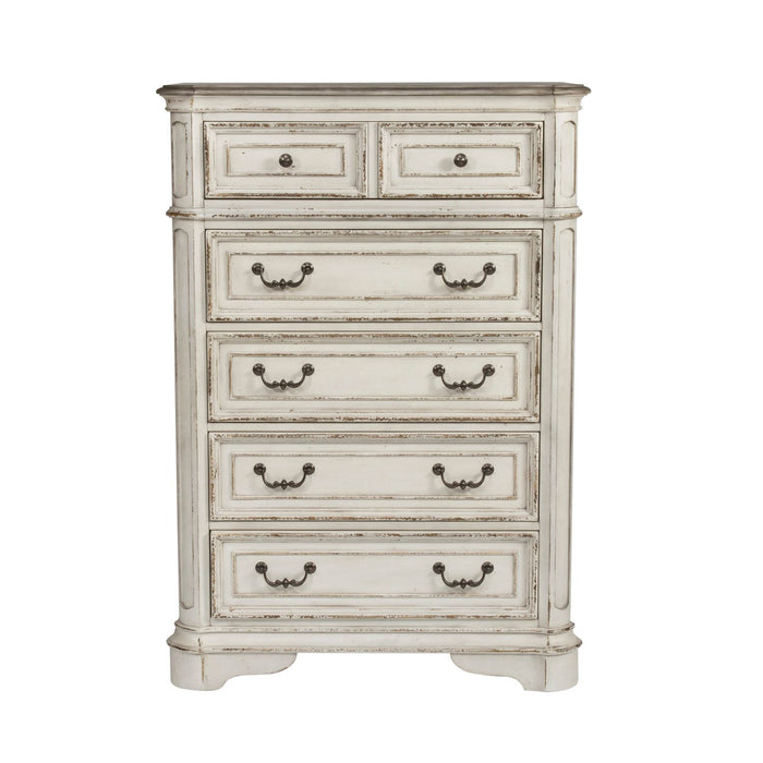 Magnolia Manor King California Upholstered Bed, Dresser & Mirror, Chest