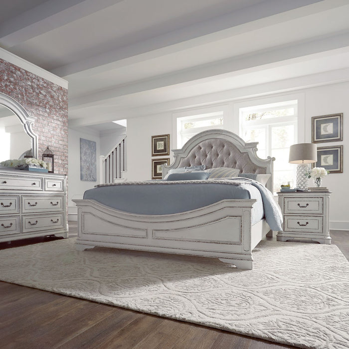 Magnolia Manor King California Upholstered Bed, Dresser & Mirror, Night Stand image