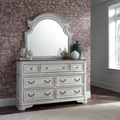 Magnolia Manor King California Upholstered Sleigh Bed, Dresser & Mirror image
