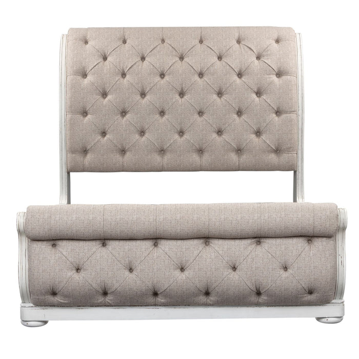 Magnolia Manor King California Upholstered Sleigh Bed, Dresser & Mirror, Night Stand