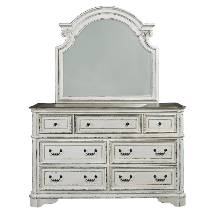 Magnolia Manor King California Upholstered Sleigh Bed, Dresser & Mirror, Night Stand