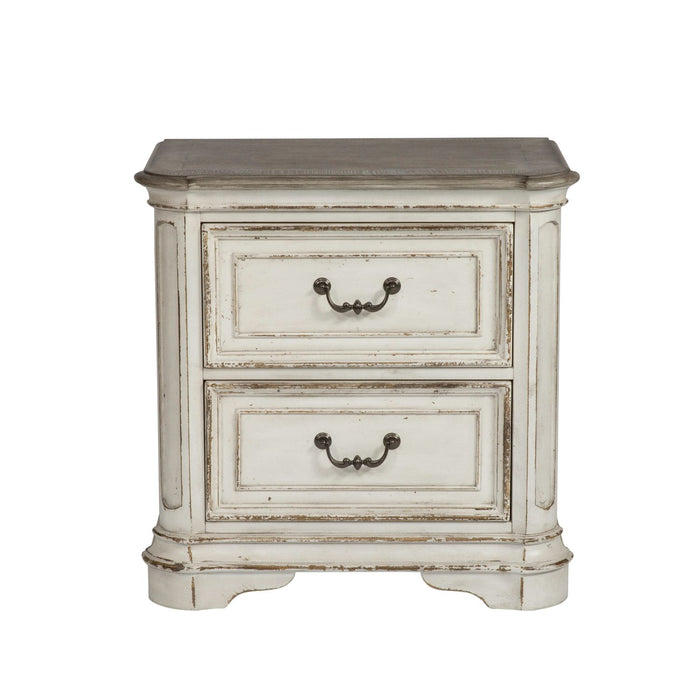 Magnolia Manor King California Upholstered Sleigh Bed, Dresser & Mirror, Night Stand