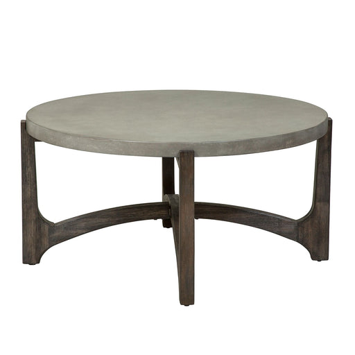 Cascade Round Cocktail Table in Wire Brush Rustic Brown - Discount Furniture World (Burlington,NC)