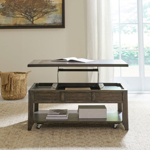 Paradise Valley Lift Top Cocktail Table in Saddle Brown - Discount Furniture World (Burlington,NC)