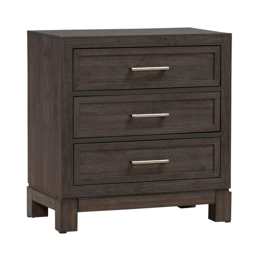 Modern Edge Nightstand w/ Charging Station in Caffe - Discount Furniture World (Burlington,NC)