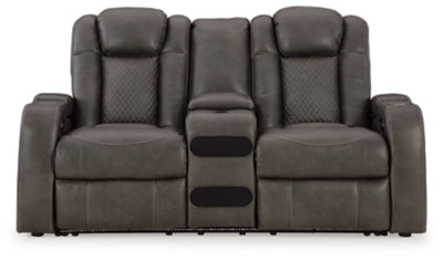 Fyne-Dyme Power Reclining Loveseat with Console - Discount Furniture World (Burlington,NC)