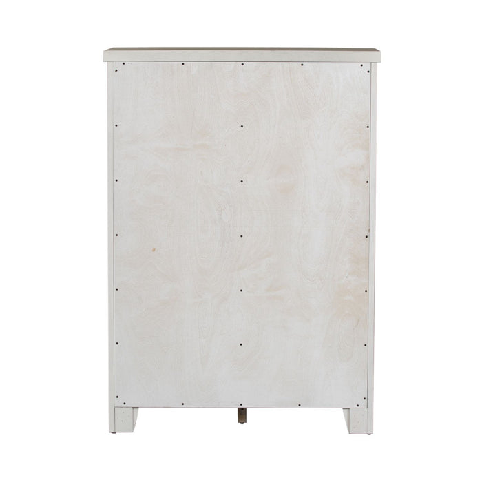 Modern Farmhouse 5 Drawer Chest in White - Discount Furniture World (Burlington,NC)