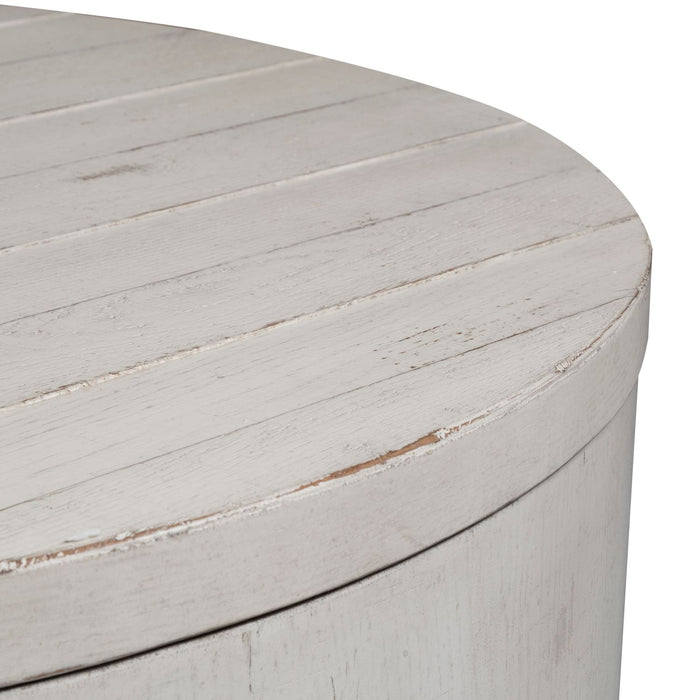 Modern Farmhouse Drum Cocktail Table - Discount Furniture World (Burlington,NC)