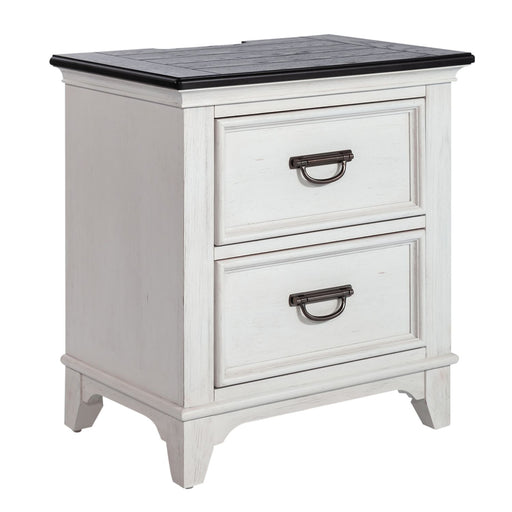 Allyson Park 2 Drawer Nightstand with Charging Station in White - Discount Furniture World (Burlington,NC)