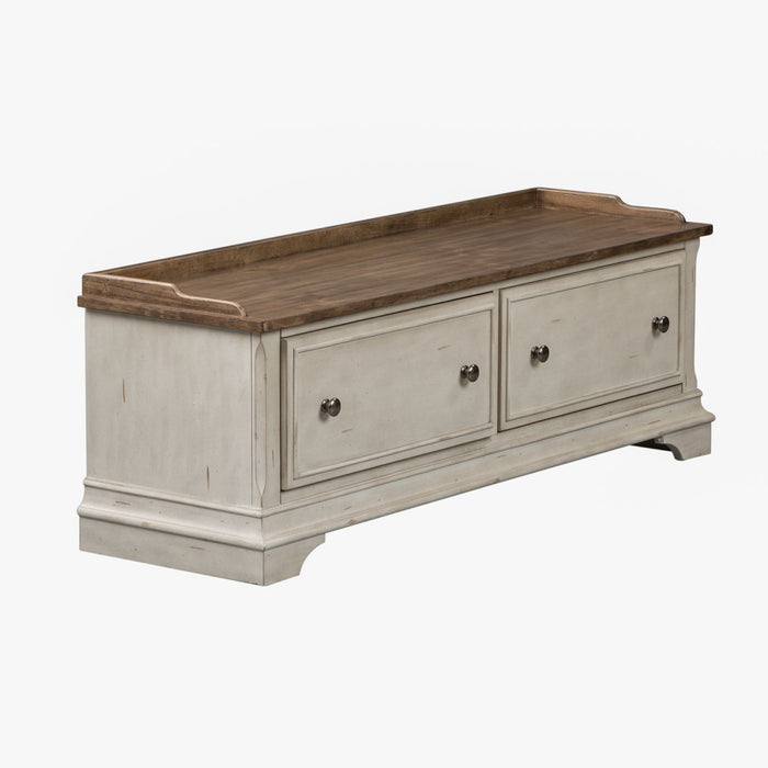 Morgan Creek Storage Hall Bench in Antique White - Discount Furniture World (Burlington,NC)