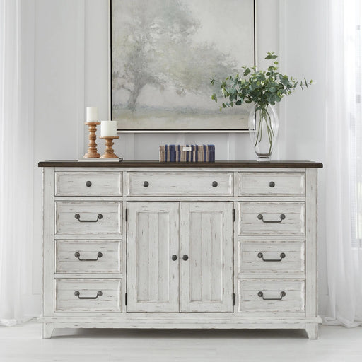 River Place 9 Drawer Dresser in Riverstone White and Tobacco image