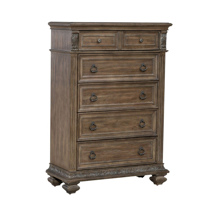Carlisle Court 5 Drawer Chest in Chestnut with Dusty Wax - Discount Furniture World (Burlington,NC)