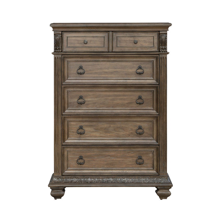 Carlisle Court 5 Drawer Chest in Chestnut with Dusty Wax - Discount Furniture World (Burlington,NC)