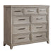 Belmar 9 Drawer Bureau Dresser in Washed Taupe and Silver Champagne image