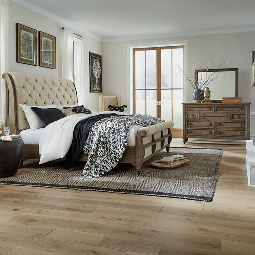 Americana Farmhouse King California Sleigh Bed, Dresser & Mirror image