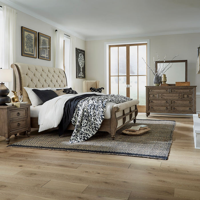 Americana Farmhouse Queen Sleigh Bed, Dresser & Mirror, N/S image