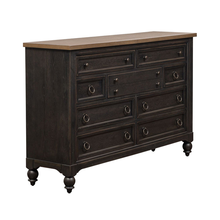 Americana Farmhouse 9 Drawer Dresser in Black - Discount Furniture World (Burlington,NC)
