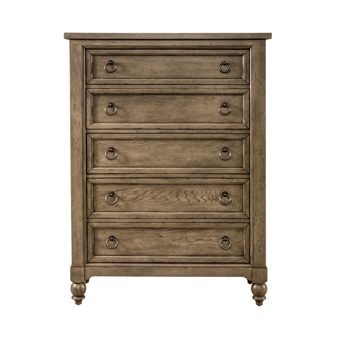 Americana Farmhouse 5 Drawer Chest in Dusty Taupe and Black image