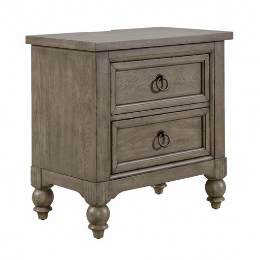 Americana Farmhouse 2 Drawer Nightstand in Dusty Taupe and Black - Discount Furniture World (Burlington,NC)
