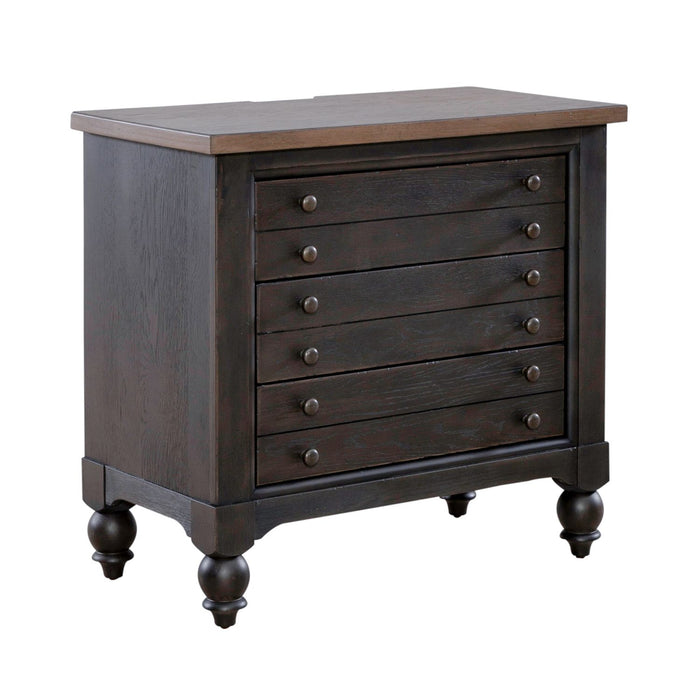 Americana Farmhouse 6 Drawer Bedside Chest in Black - Discount Furniture World (Burlington,NC)