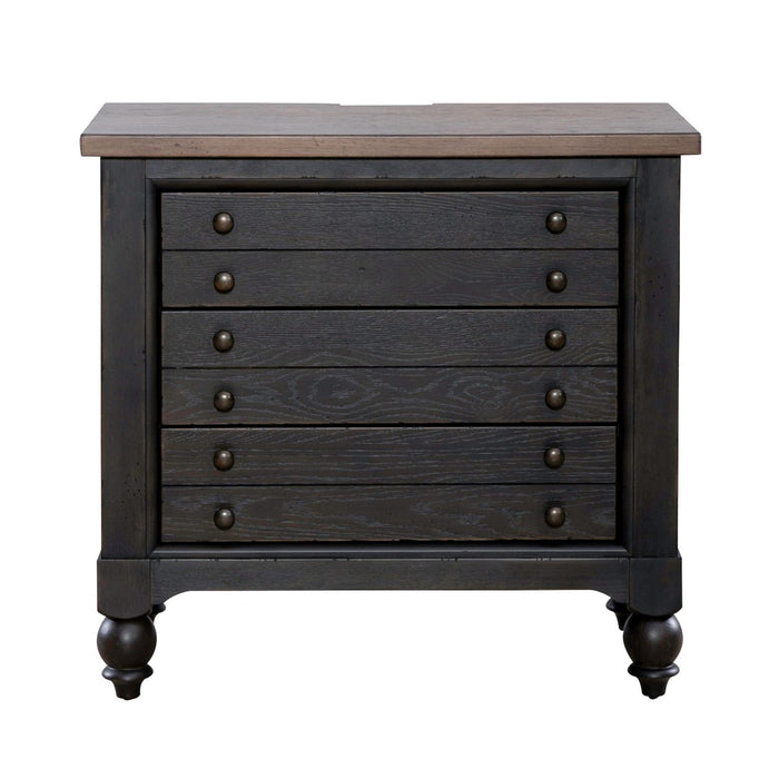 Americana Farmhouse 6 Drawer Bedside Chest in Black - Discount Furniture World (Burlington,NC)