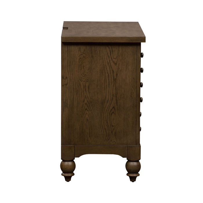 Americana Farmhouse 6 Drawer Bedside Chest in Dusty Taupe and Black - Discount Furniture World (Burlington,NC)