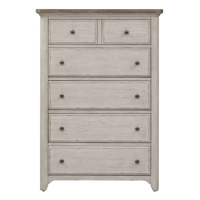 Farmhouse Reimagined Drawer Chest in Antique White - Discount Furniture World (Burlington,NC)