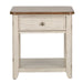 Farmhouse Reimagined End Table with Basket in Antique White - Discount Furniture World (Burlington,NC)