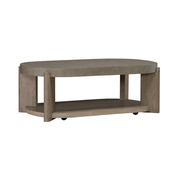 Affinity Oval Cocktail Table in Dusty Taupe with Concrete Top - Discount Furniture World (Burlington,NC)