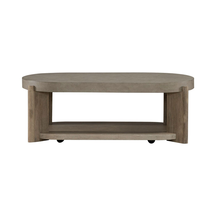 Affinity Oval Cocktail Table in Dusty Taupe with Concrete Top - Discount Furniture World (Burlington,NC)