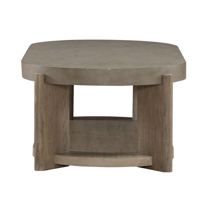 Affinity Oval Cocktail Table in Dusty Taupe with Concrete Top - Discount Furniture World (Burlington,NC)
