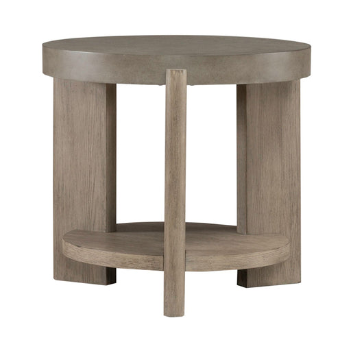 Affinity Round End Table in Dusty Taupe with Concrete Top - Discount Furniture World (Burlington,NC)