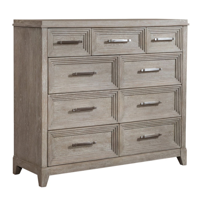 Belmar 9 Drawer Bureau Dresser in Washed Taupe and Silver Champagne - Discount Furniture World (Burlington,NC)