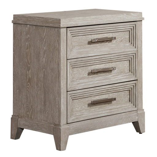 Belmar 3 Drawer Nightstand in Washed Taupe and Silver Champagne - Discount Furniture World (Burlington,NC)